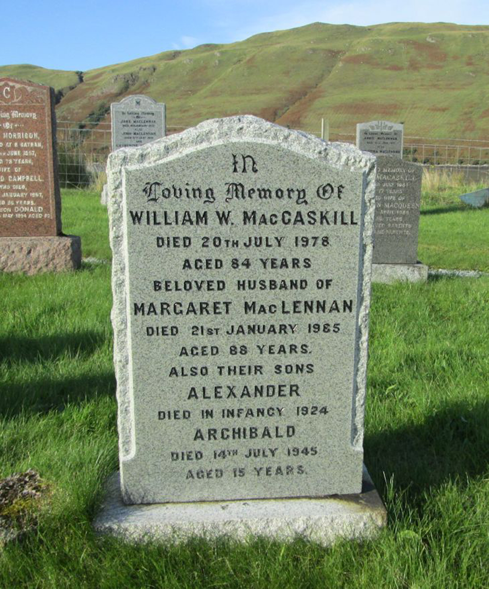 Photo of headstones/Margaret MacLennan (MacCaskill) died 1985 MI Carbost, Bracadale